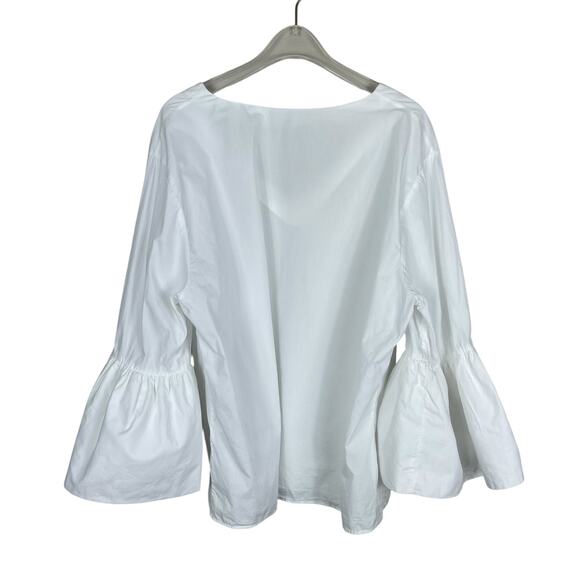 Banana Republic 100% Cotton Poplin Top Bell Sleeves V-Neck Classic White Size XL - Picture 3 of 8